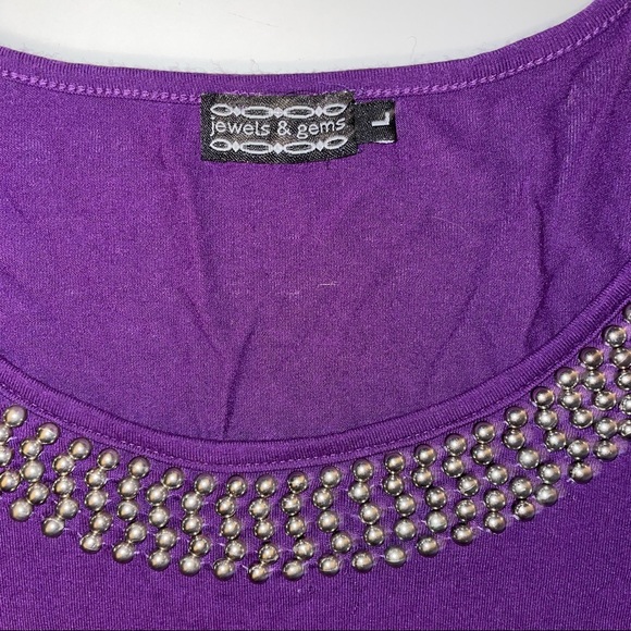 Jewels & Gems Embellished Neck Purple Shirt sz L Large EUC - Picture 2 of 4